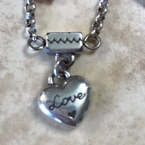 Brighton Anklet with heart charms with Amethyst colored crystals.